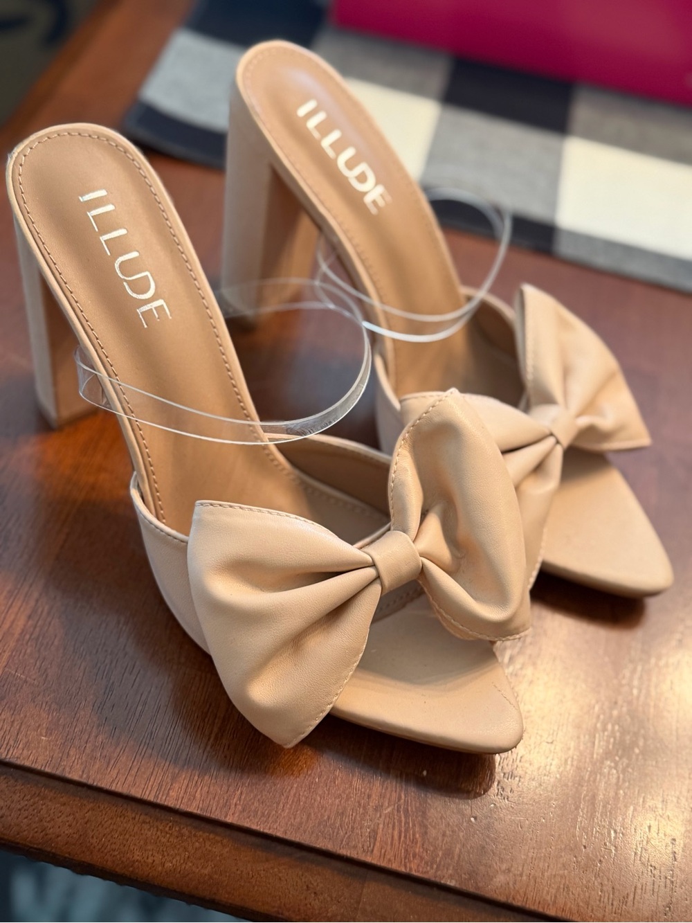 New Nude Bow Block Heel Sandals